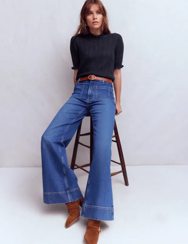 Eloise T-Shirt zum Binden mit Rüschen-Marineblau sold by Boden