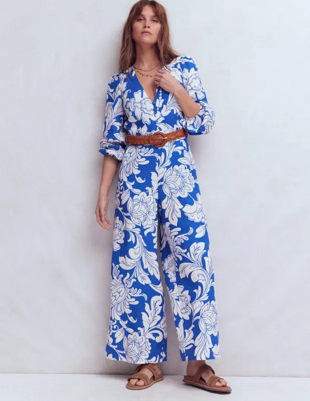 Lola Leinen-Jumpsuit-Surf the Web-Blau made by Boden