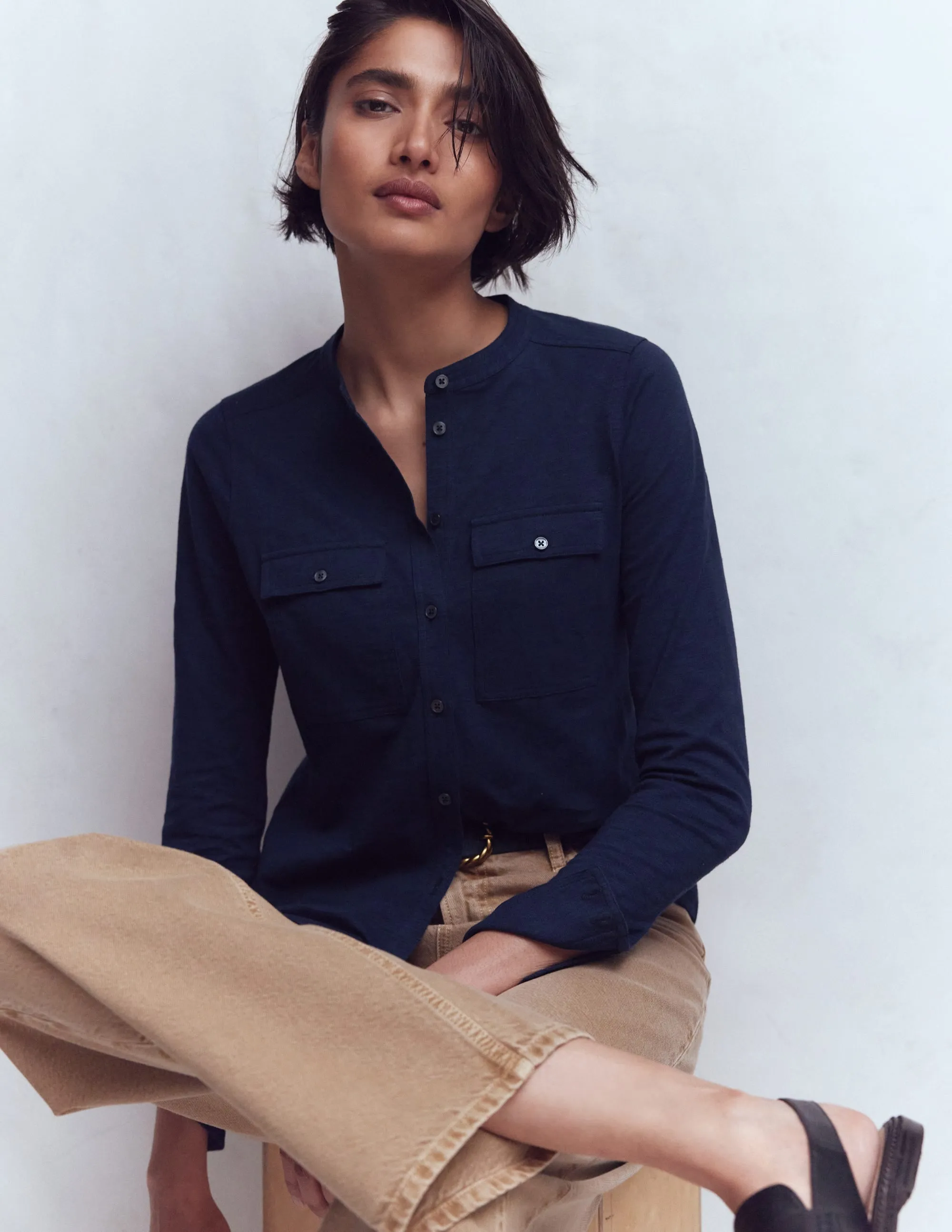 Hemd mit Steppnähten und Brusttasche-Marineblau sold by Boden