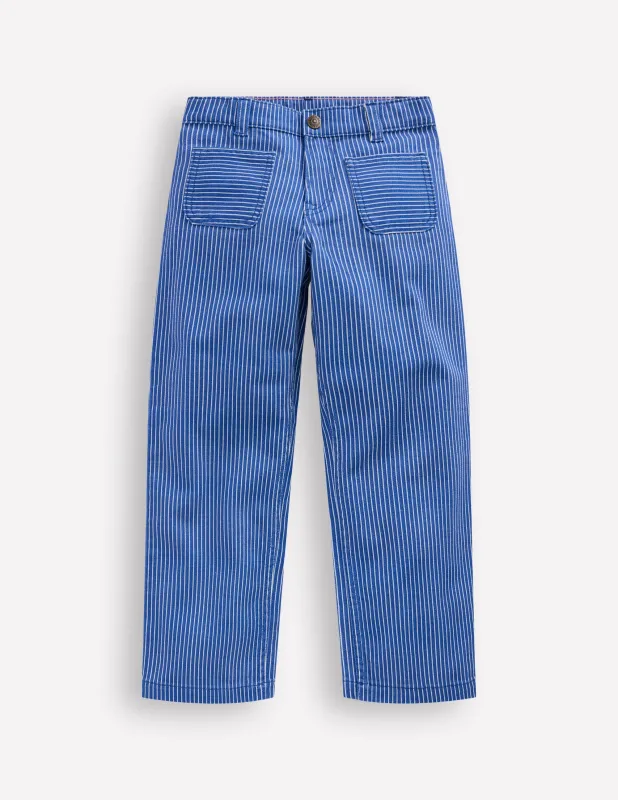 Gerade Jeans mit aufgesetzten Taschen-Blau und Naturweiß Drillich Streifen sold by Boden
