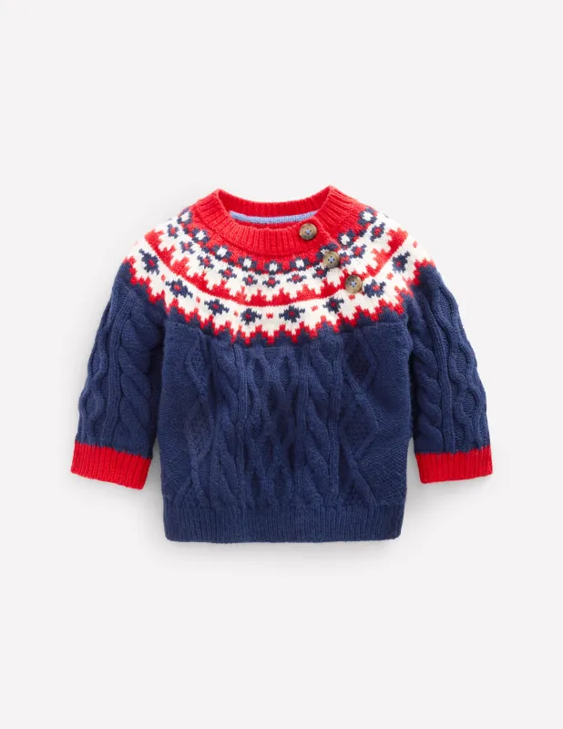Fair-Isle-Pullover mit Zopfmuster-Schuluniform-Navy, Fair-Isle-Muster sold by Boden