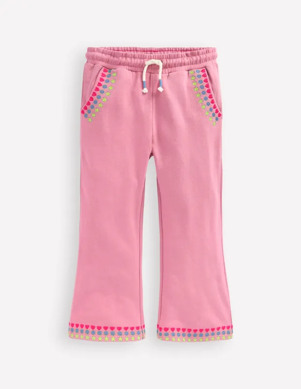 Bestickte Jogginghose mit leichtem Schlag-Rosa Schleier Stickerei made by Boden