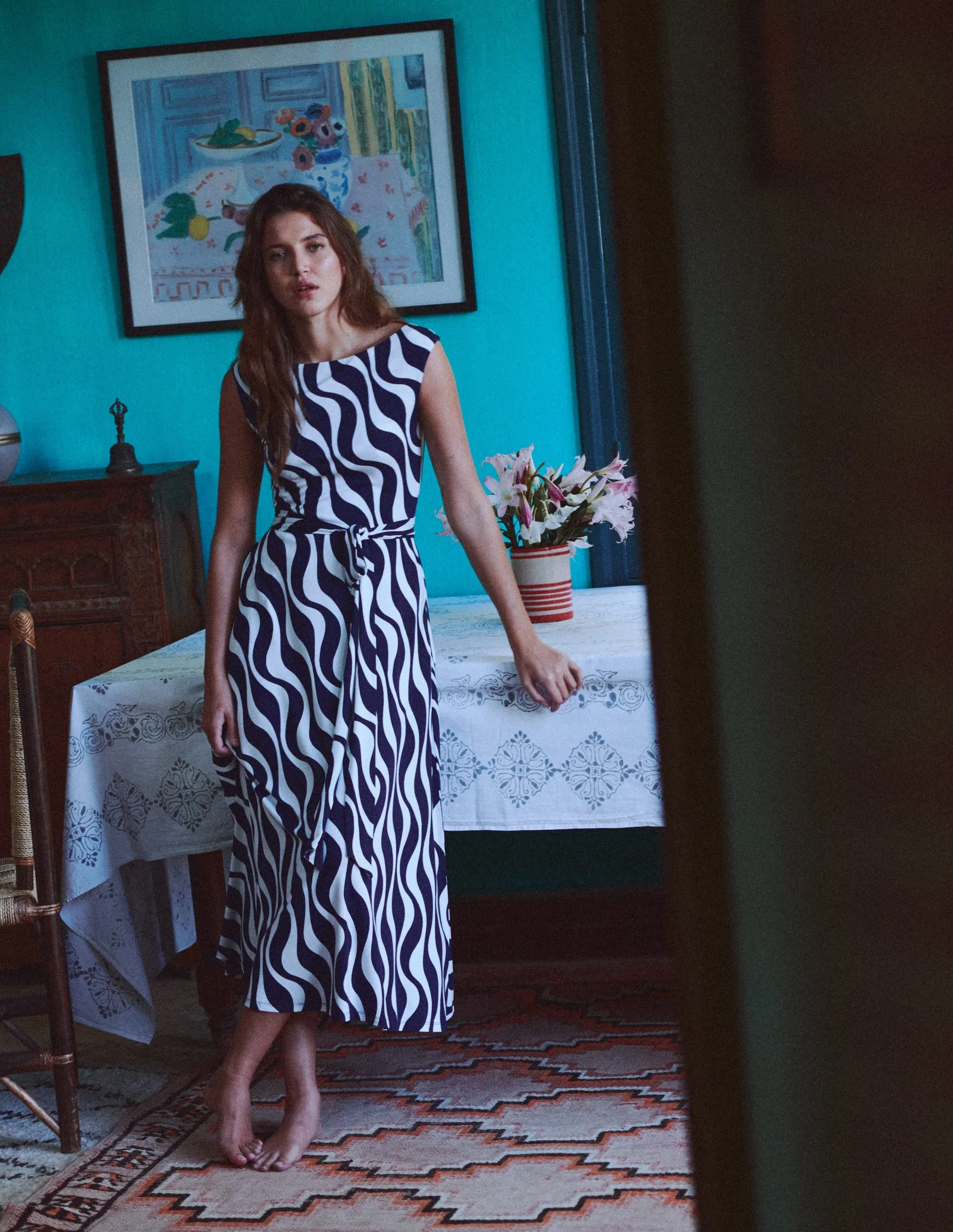 Tamsin Jersey-Midikleid-Französisches Marineblau, Rhythmische Welle sold by Boden