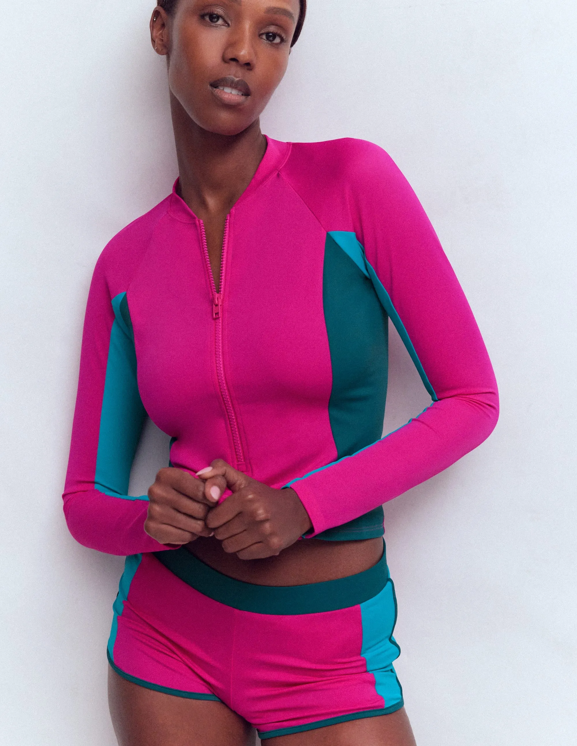 Raglan-Badeshirt mit Sonnenschutz-Rosa Blockfarben sold by Boden