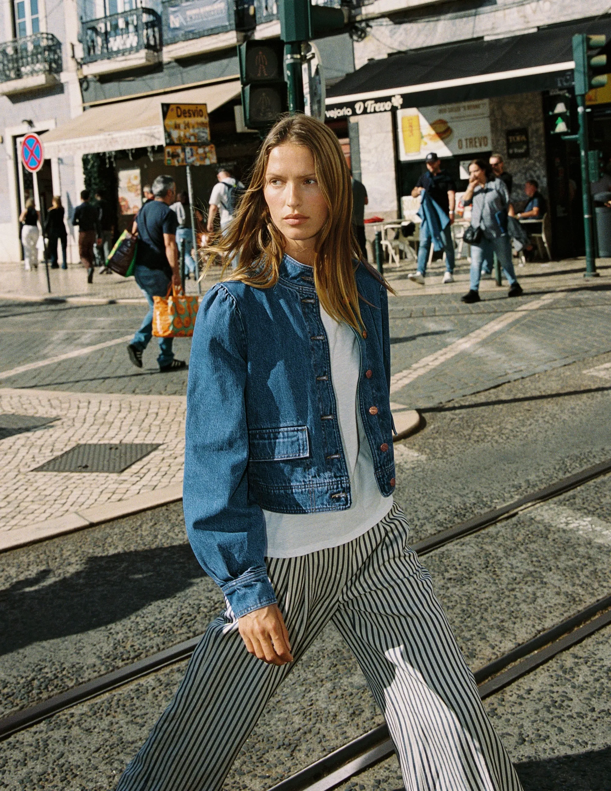 Jeansjacke mit Steppnaht-Mittlere Waschung, Denim sold by Boden
