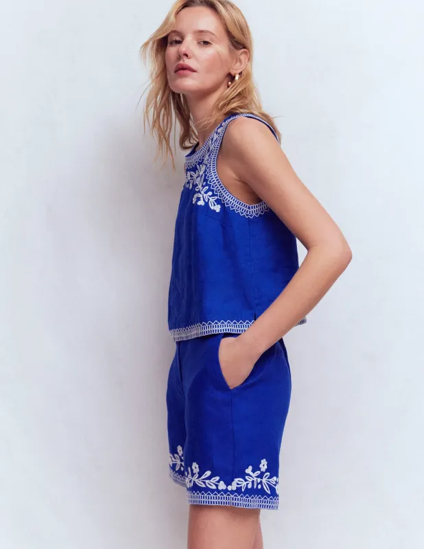 Belgravia Leinenshorts-Leuchtendes Blau Stickerei sold by Boden