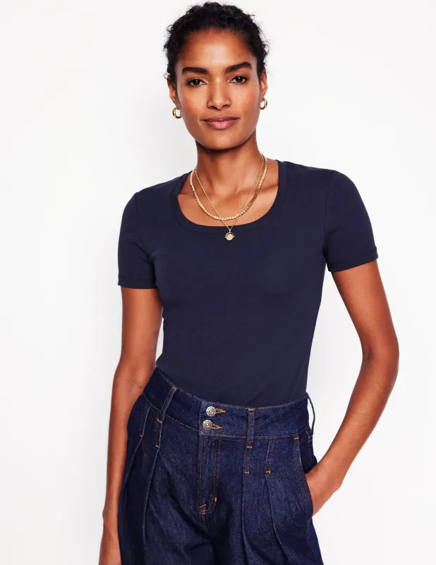 Basic-T-Shirt aus Jersey-Aqua Marine Marl sold by Boden