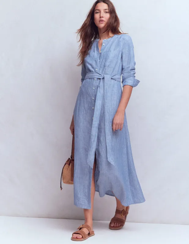 Mollie Hemdblusenkleid aus Leinen-Blauer Faux-Uni made by Boden