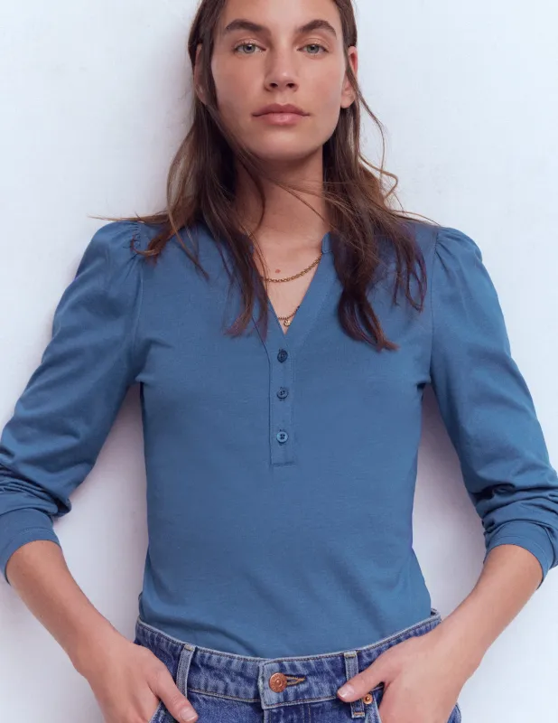 Superweiches Oberteil mit offenem Henley-Kragen-Klassisches Marineblau made by Boden