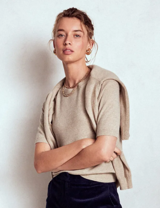 Eva Cashmere T-Shirt-Chinchilla Melange sold by Boden