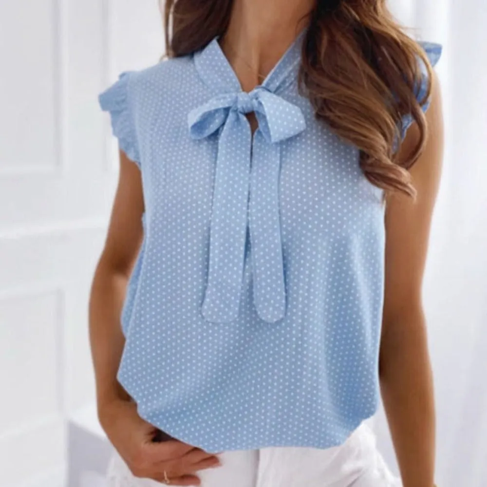 Elegant Ruffles Sleeveless Polka Pot Blouses sold by Body Central product image thumbnail 5