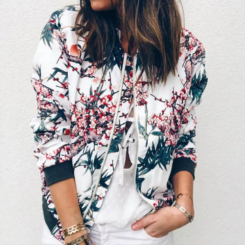 Retro Floral Zipper Up Outwear Bomber sold by Body Central