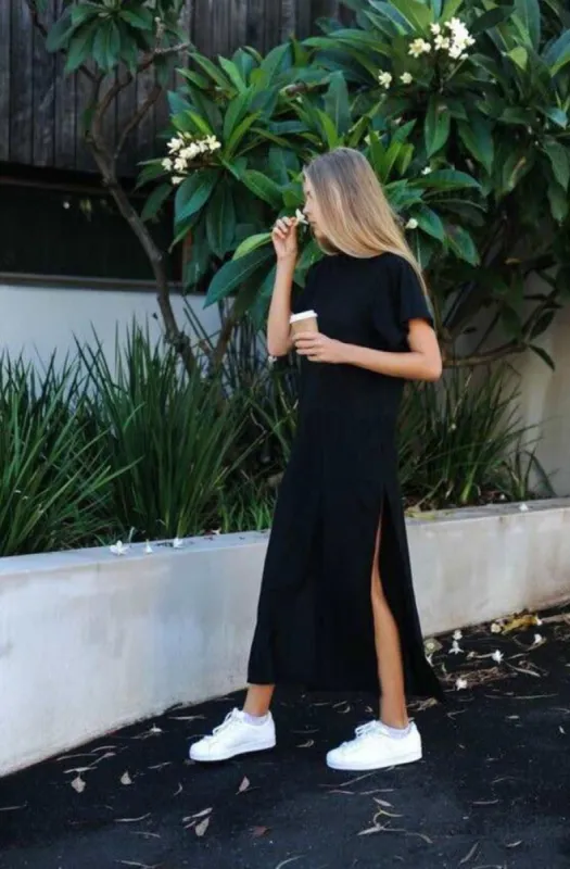 Maxi T Shirt Vintage Bandage Knitted  Black Long Dress sold by Body Central