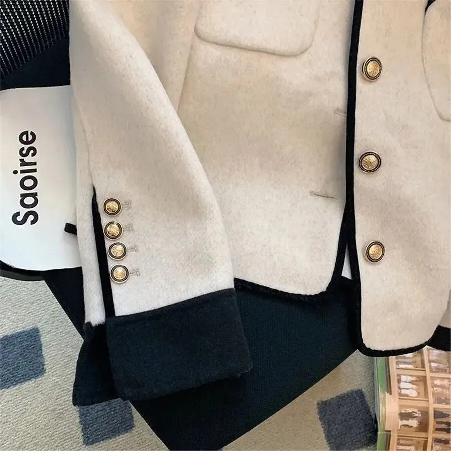 Wool Tweed Spliced Elegant Long Sleeve Single Breasted Jacket sold by Body Central product image thumbnail 4