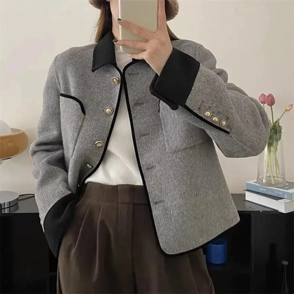 Wool Tweed Spliced Elegant Long Sleeve Single Breasted Jacket sold by Body Central