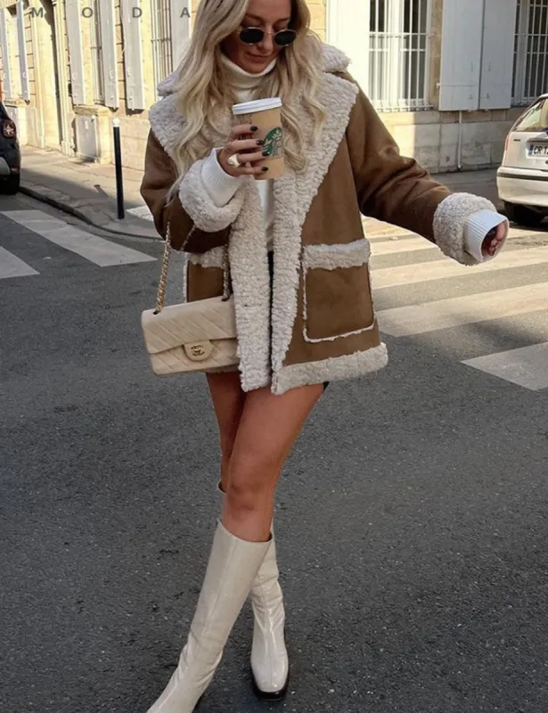 Faux Fur Fleece Lamb Wool Thickened Outwear Jacket sold by Body Central