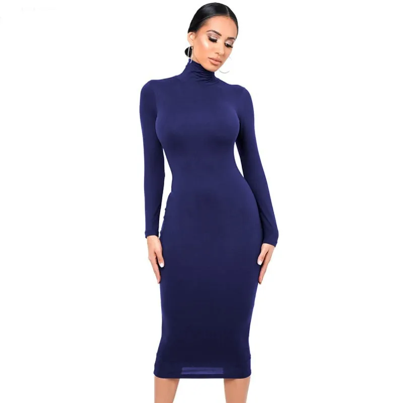 Turtleneck Sexy Long Sleeve Skinny Midi Bodycon Dress sold by Body Central