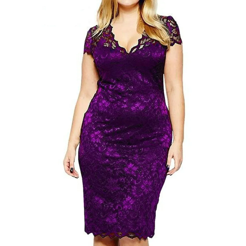 Lace Short Sleeve V Neck Bodycon Dress sold by Body Central product image thumbnail 2