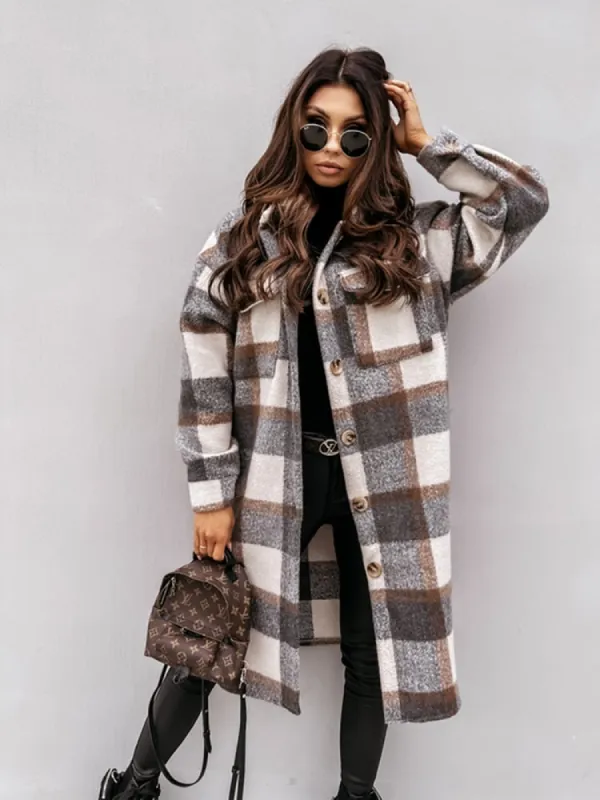 Woolen Plaid Print Retro Coat sold by Body Central
