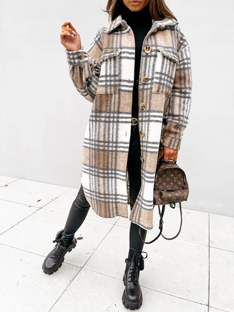 Woolen Plaid Print Retro Coat sold by Body Central product image thumbnail 4