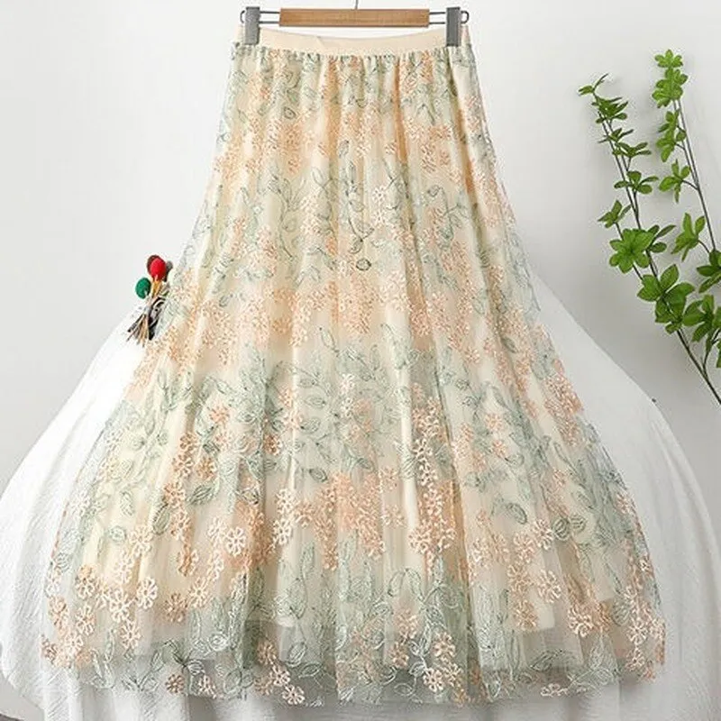 Floral Elastic High Waist Mesh Midi Skirt sold by Body Central product image thumbnail 4