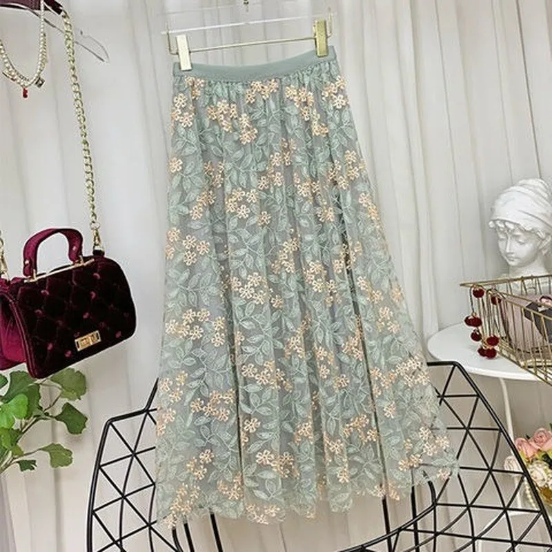 Floral Elastic High Waist Mesh Midi Skirt sold by Body Central product image thumbnail 3
