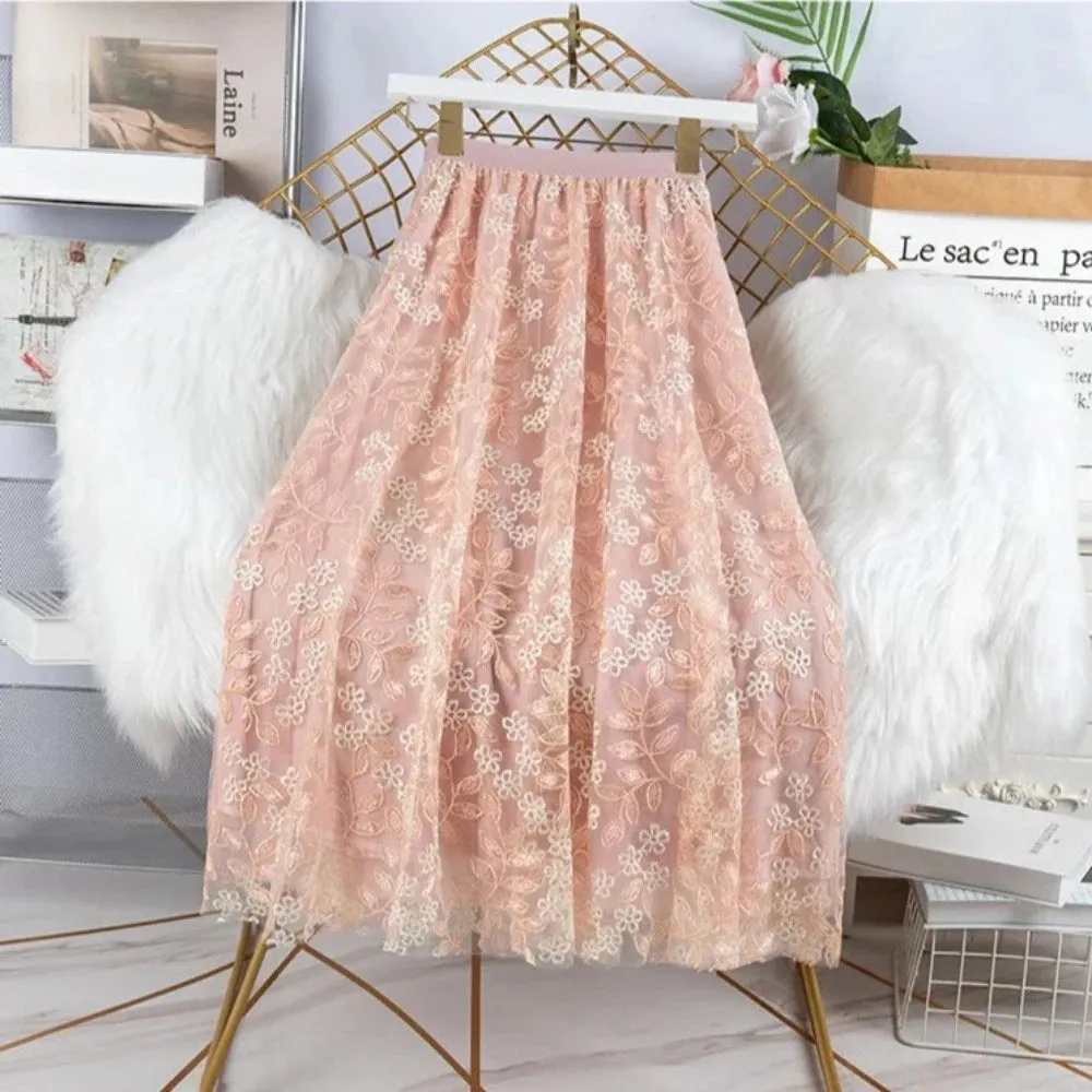 Floral Elastic High Waist Mesh Midi Skirt sold by Body Central product image thumbnail 5