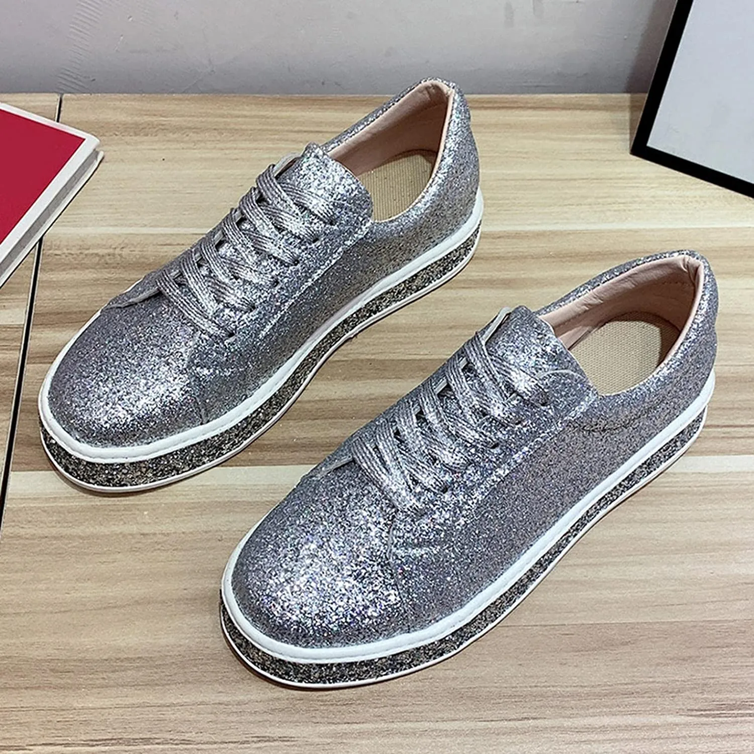 Platform Glitter Sequin Lace Up Chunky Bottom Slip On Leather Sneakers sold by Body Central product image thumbnail 2