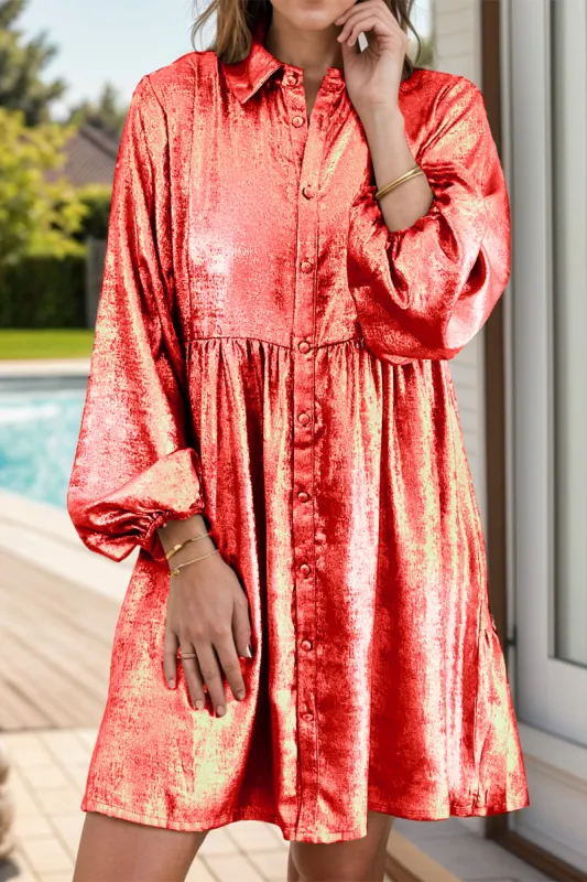 Metallic Sheen Long Sleeve Mini Dress sold by Body Central