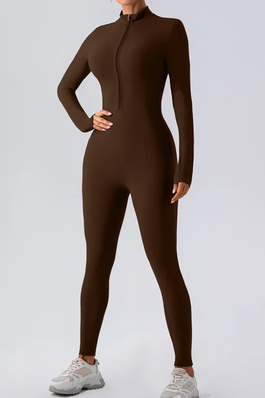 Half Zip Mock Neck Active Jumpsuit sold by Body Central