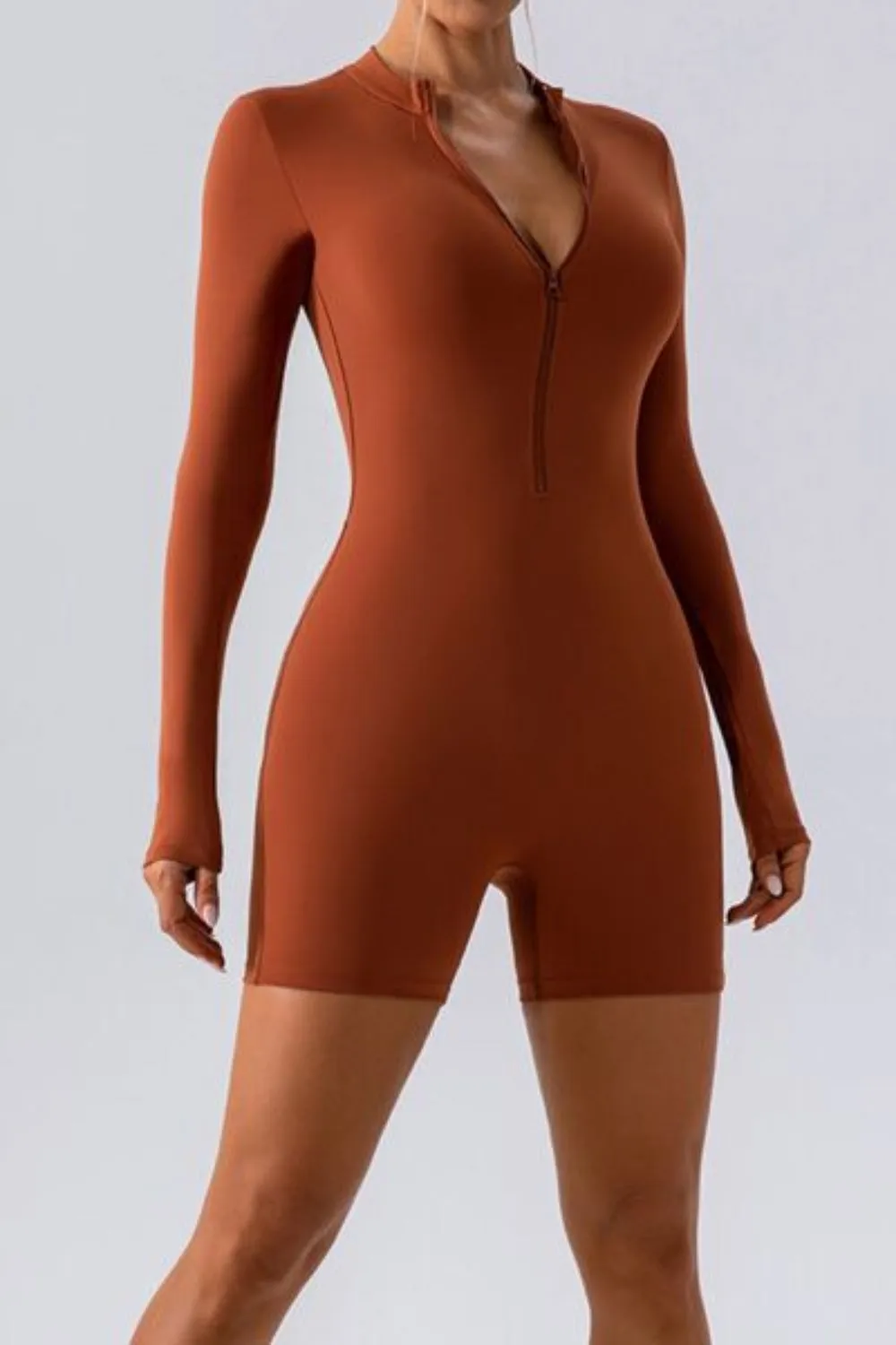 Half Zip Long Sleeve Active Romper sold by Body Central product image thumbnail 2