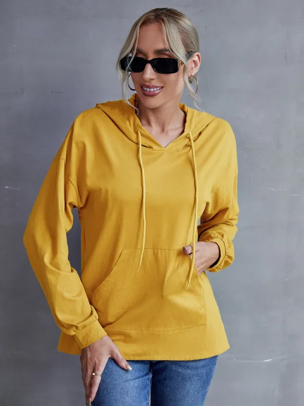 Drawstring Pocketed Dropped Shoulder Hoodie sold by Body Central