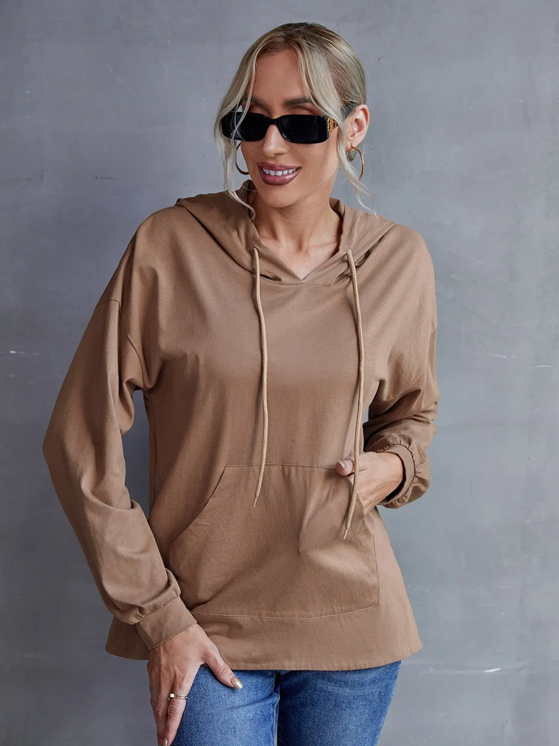 Drawstring Pocketed Dropped Shoulder Hoodie sold by Body Central product image thumbnail 4