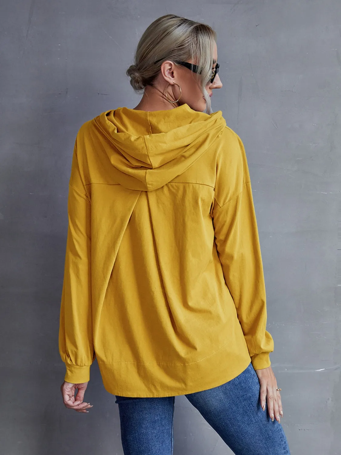Drawstring Pocketed Dropped Shoulder Hoodie sold by Body Central product image thumbnail 2