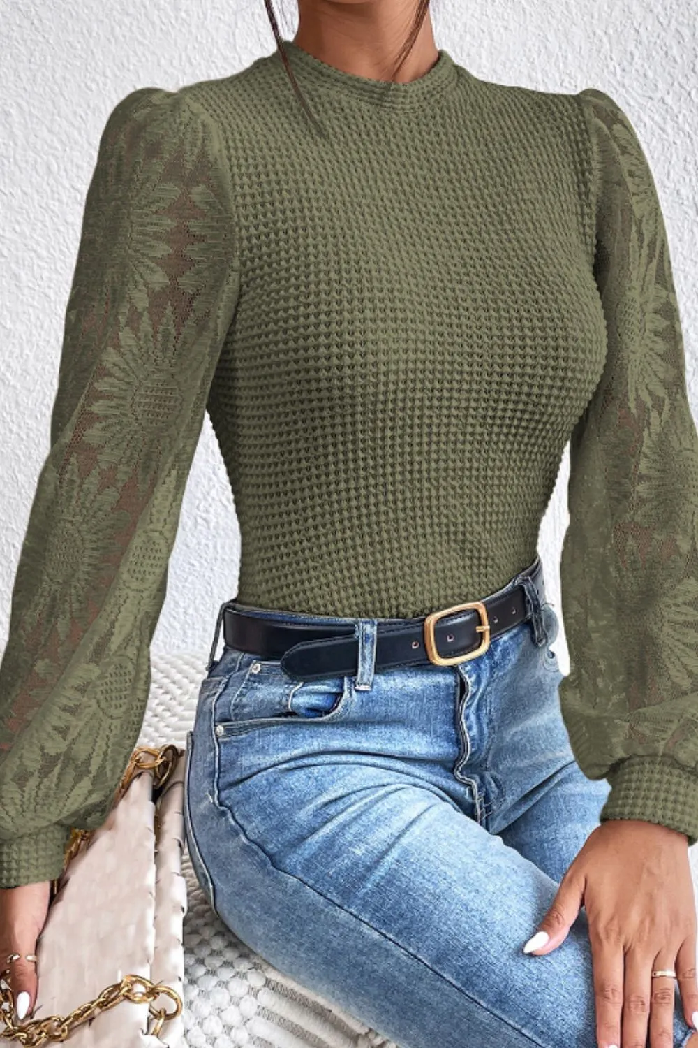 Mock Neck Lace Long Sleeve Top sold by Body Central product image thumbnail 5