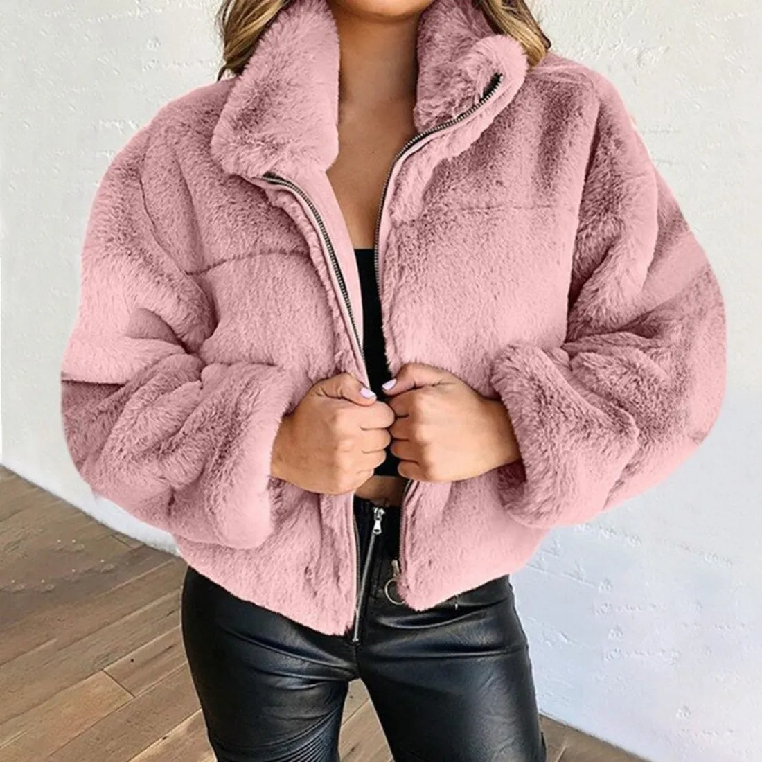Cropped Fluffy Faux Fur Overcoat sold by Body Central product image thumbnail 5