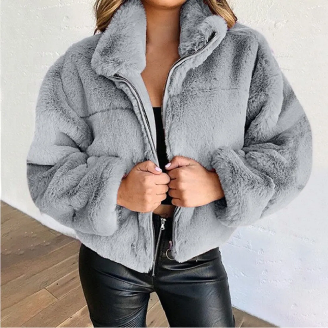 Cropped Fluffy Faux Fur Overcoat sold by Body Central product image thumbnail 4