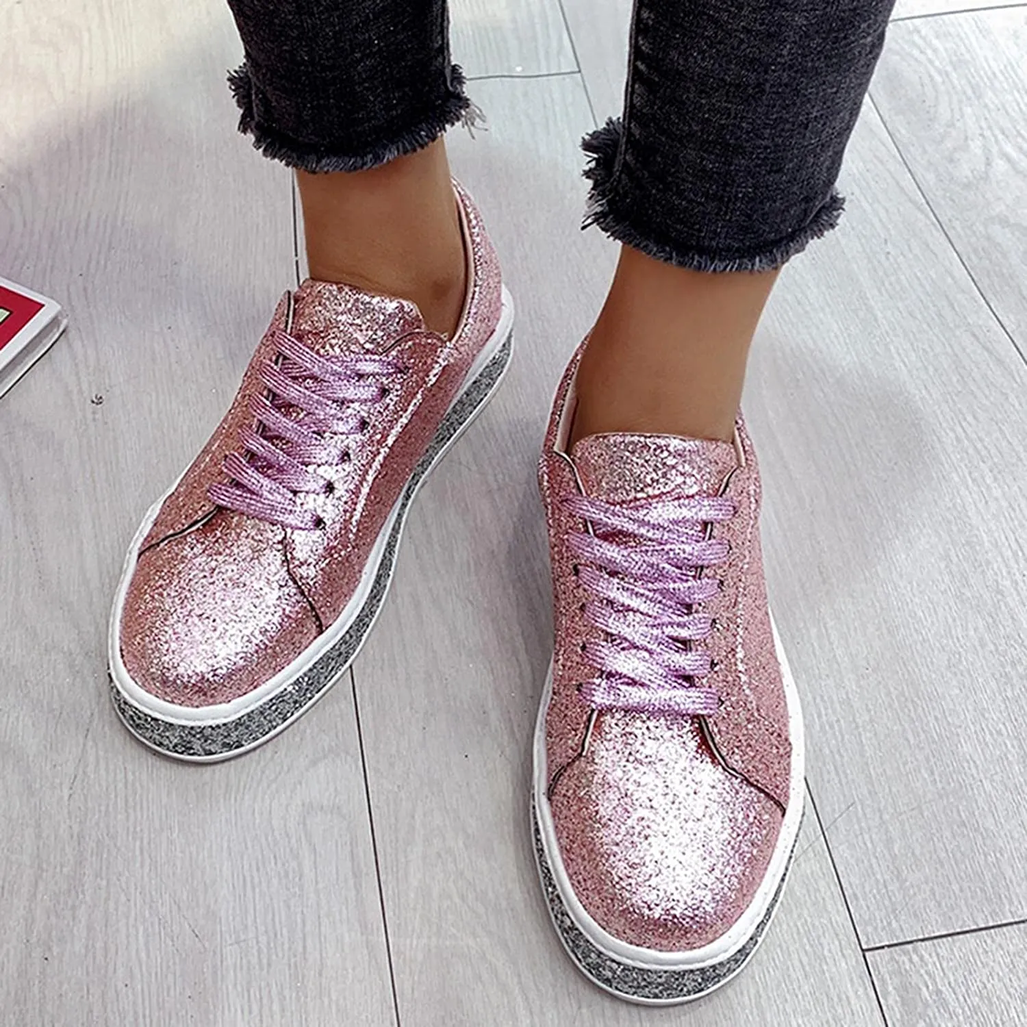 Platform Glitter Sequin Lace Up Chunky Bottom Slip On Leather Sneakers sold by Body Central product image thumbnail 4