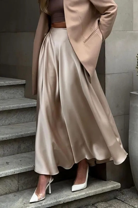 Back Elastic Waist Satin Skirt sold by Body Central