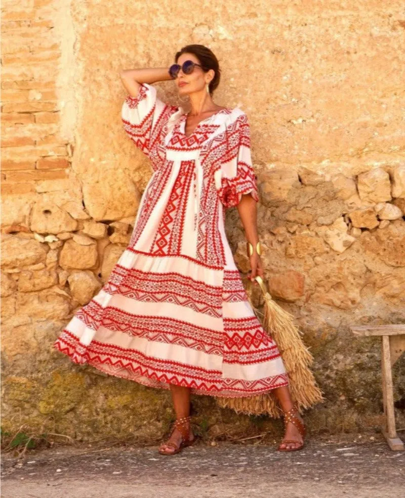 Puff Sleeve V-Neck Long Elegant Dress sold by Body Central product image thumbnail 4