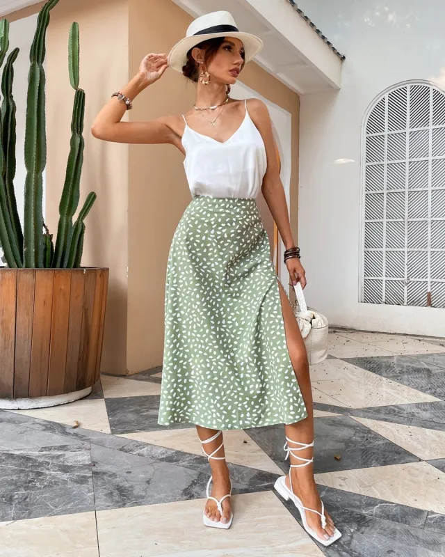 Boho Split Thigh Allover Print Skirt sold by Body Central