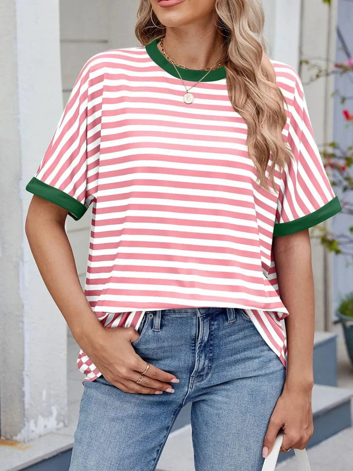 Striped Round Neck Half Sleeve T-Shirt sold by Body Central product image thumbnail 3