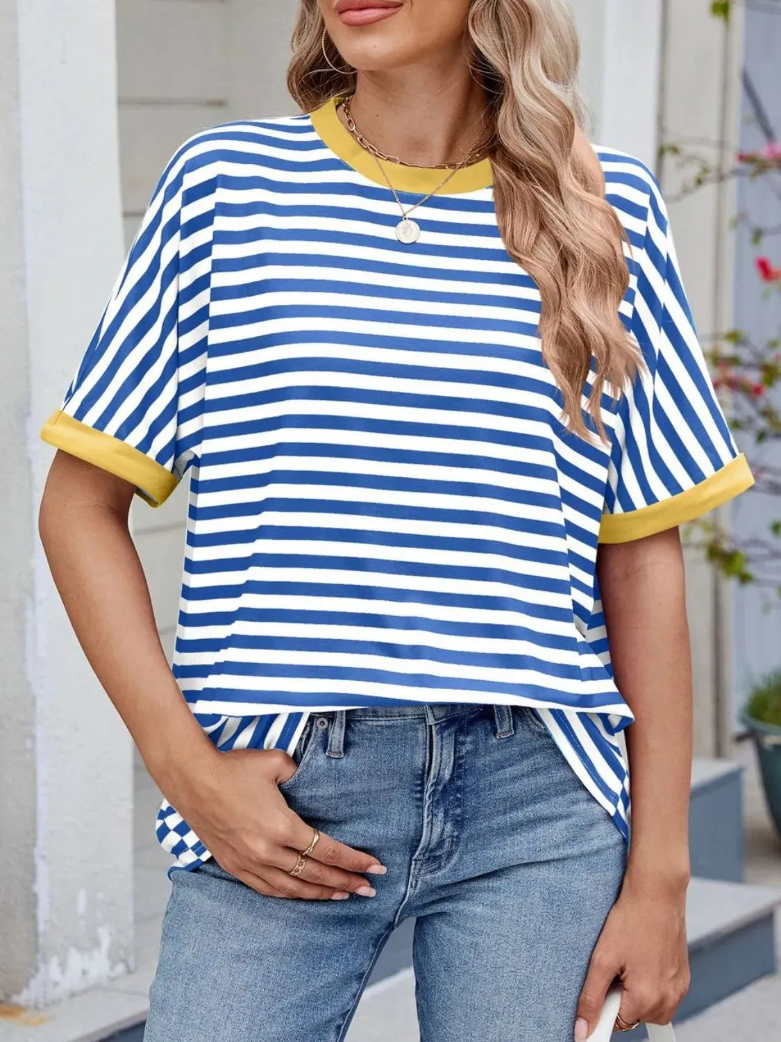 Striped Round Neck Half Sleeve T-Shirt sold by Body Central product image thumbnail 2