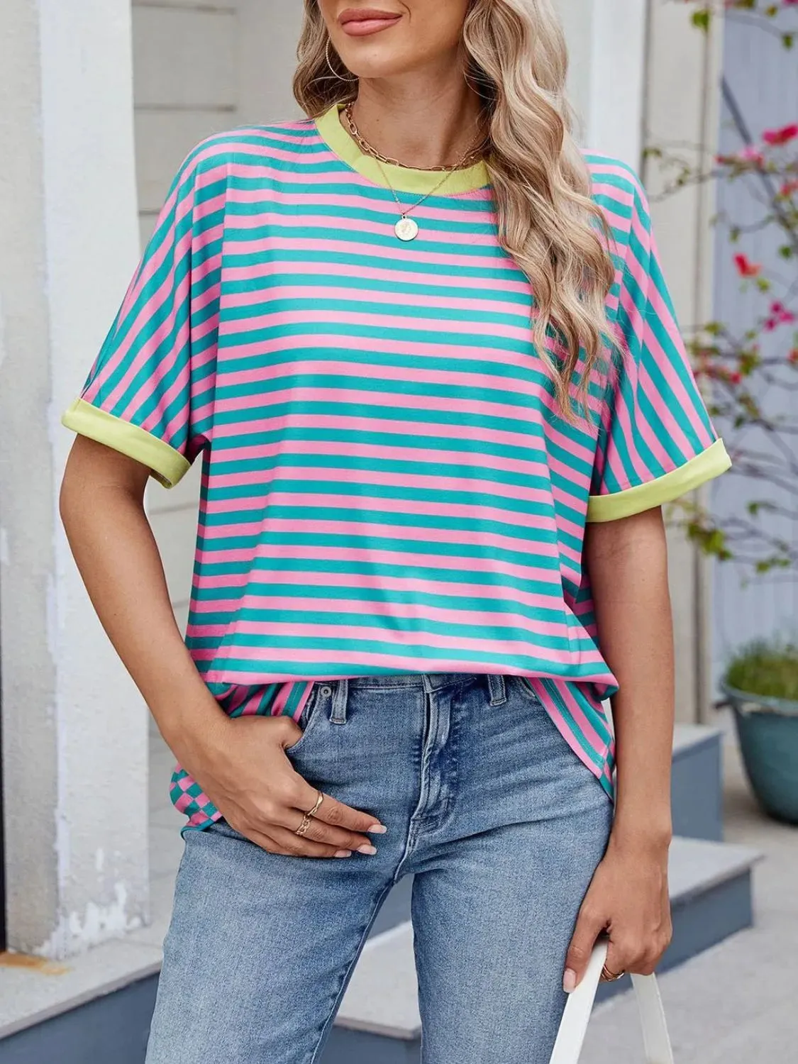 Striped Round Neck Half Sleeve T-Shirt sold by Body Central product image thumbnail 5