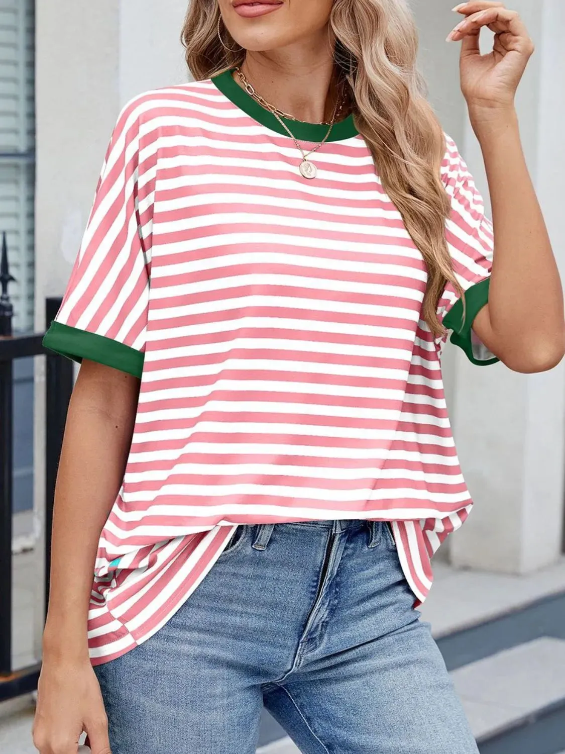 Striped Round Neck Half Sleeve T-Shirt sold by Body Central product image thumbnail 4