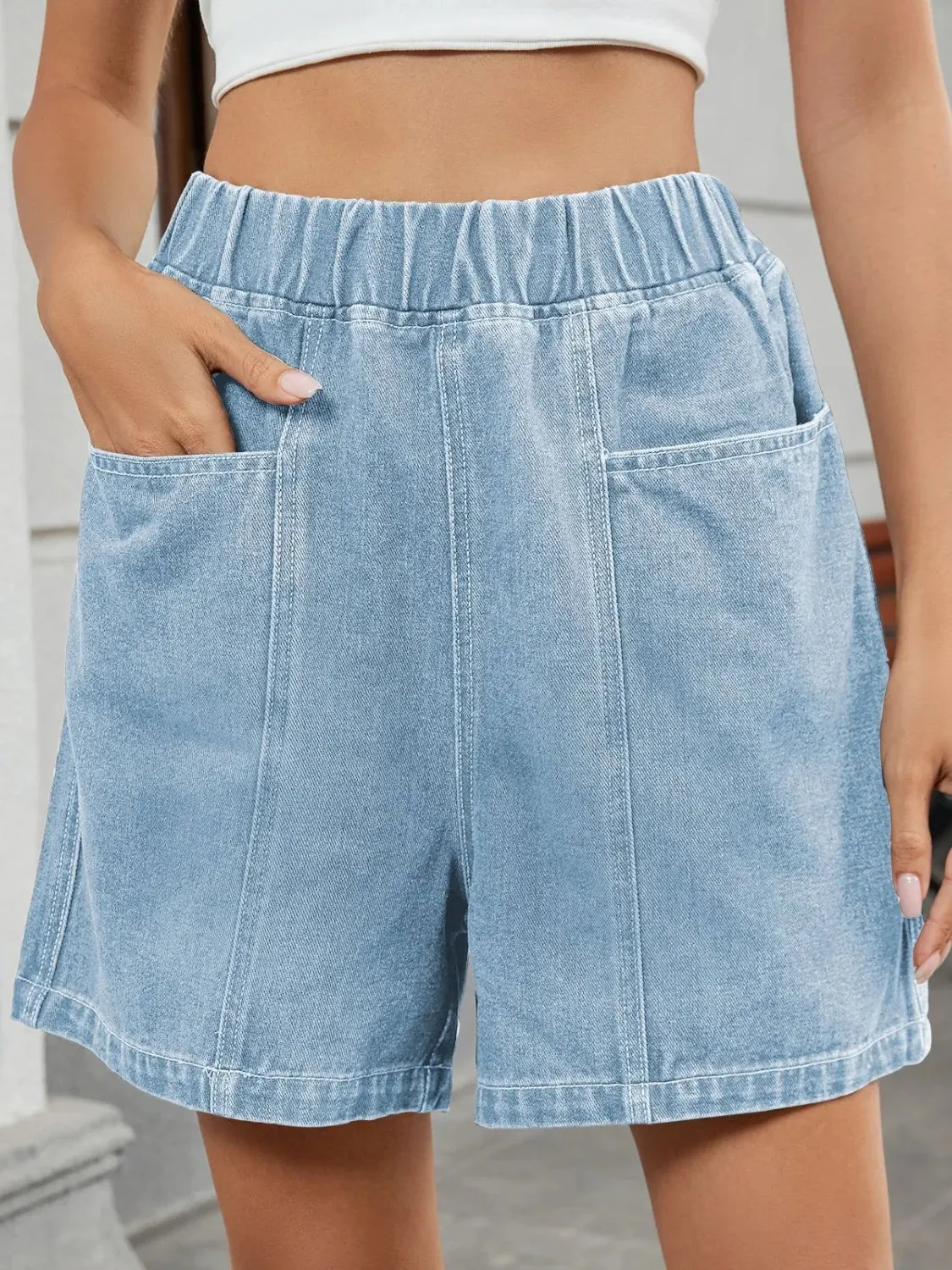 Elastic Waist Denim Shorts sold by Body Central product image thumbnail 2