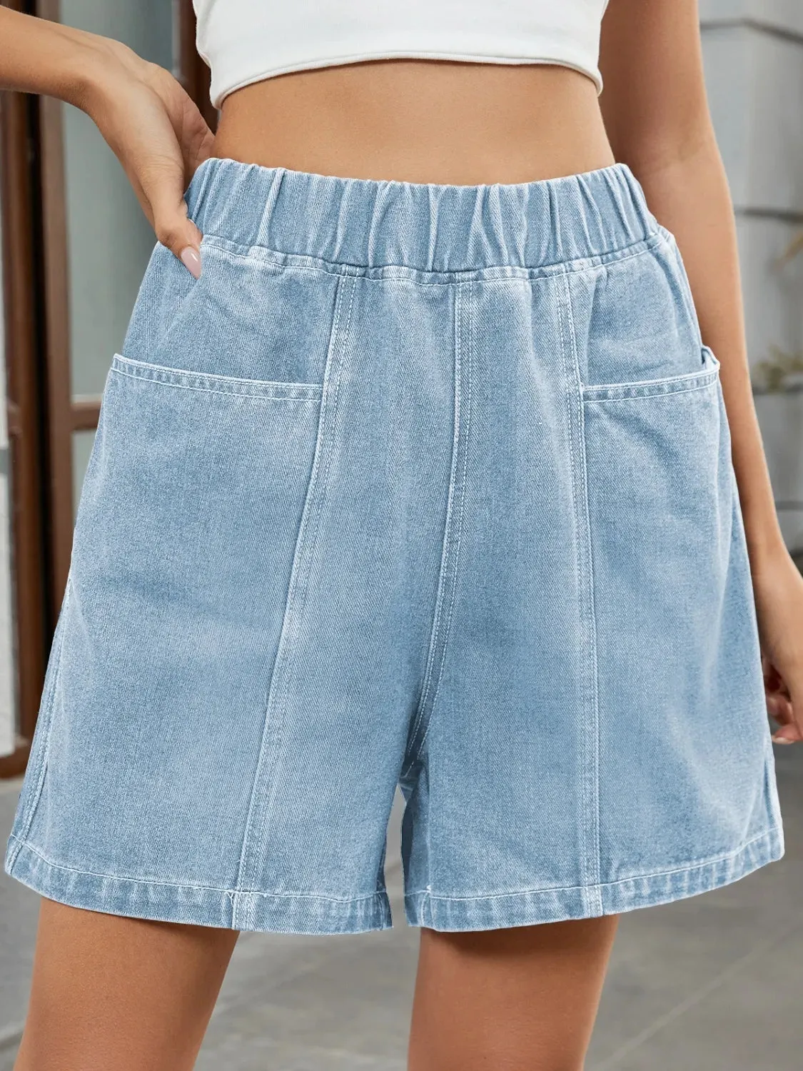 Elastic Waist Denim Shorts sold by Body Central product image thumbnail 4