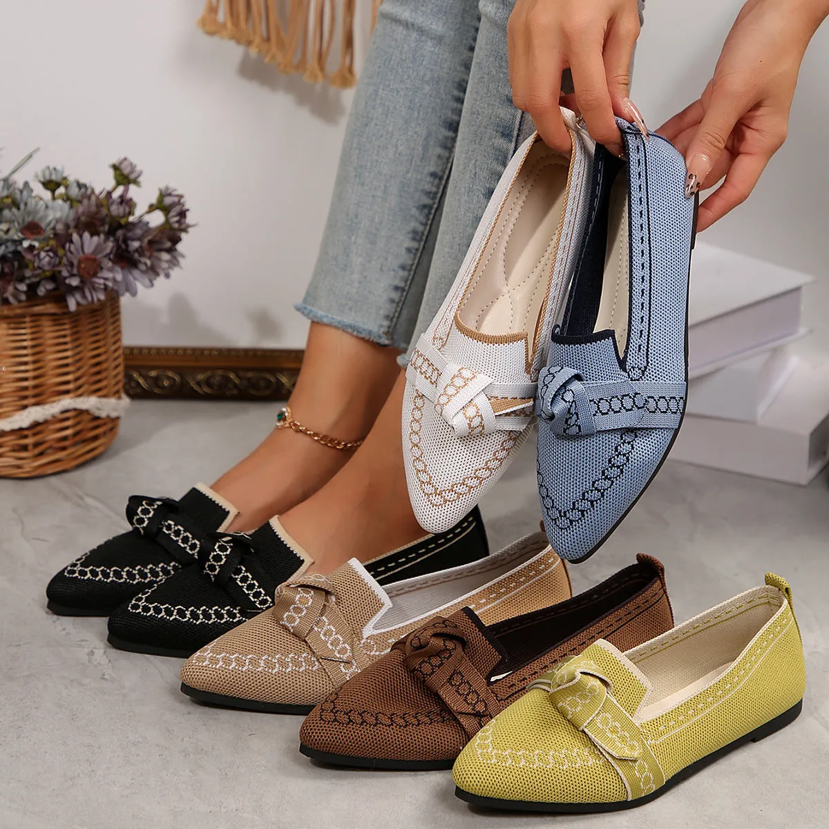 Knitted Slip-On Flats with Bow sold by Body Central