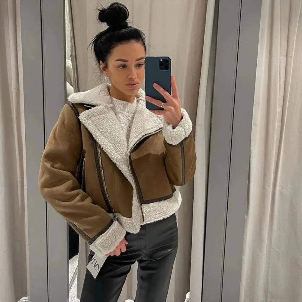 Faux Fur Fleece Lamb Wool Thickened Outwear Jacket sold by Body Central product image thumbnail 5