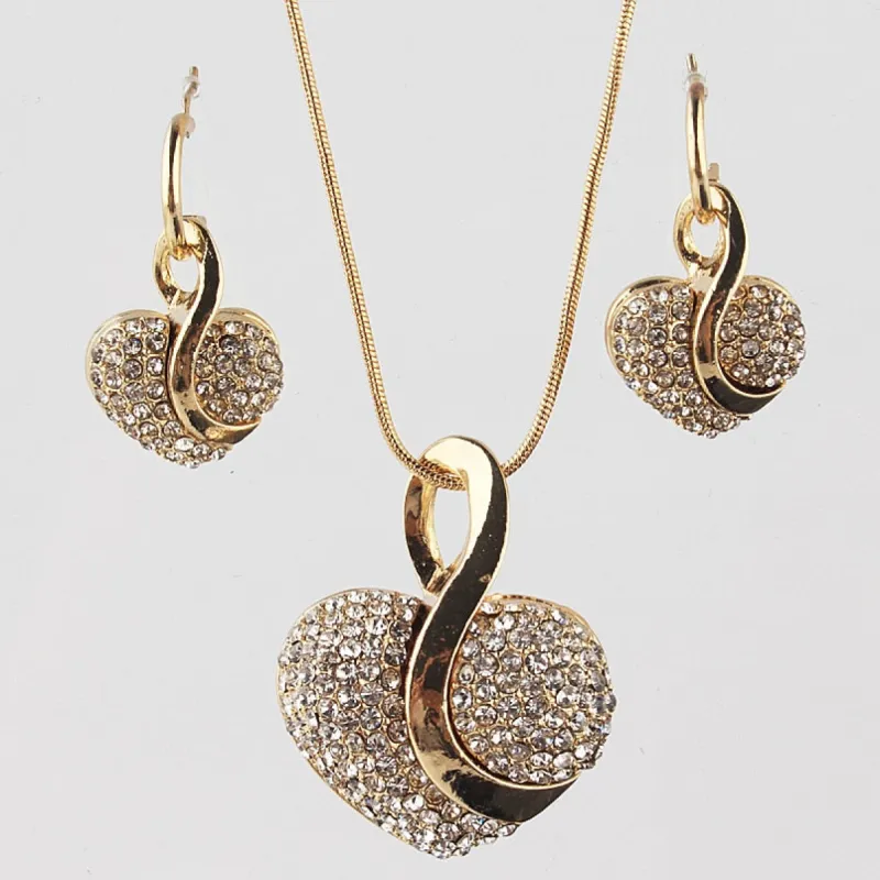 Luxury Gold Crystal Chain Necklace Earrings Jewelry Set sold by Body Central